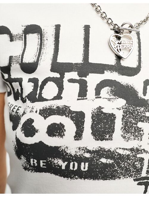 COLLUSION text print fitted T-shirt in white