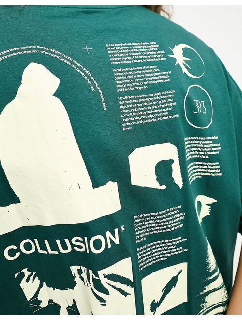 COLLUSION Unisex back graphic print T-shirt in green