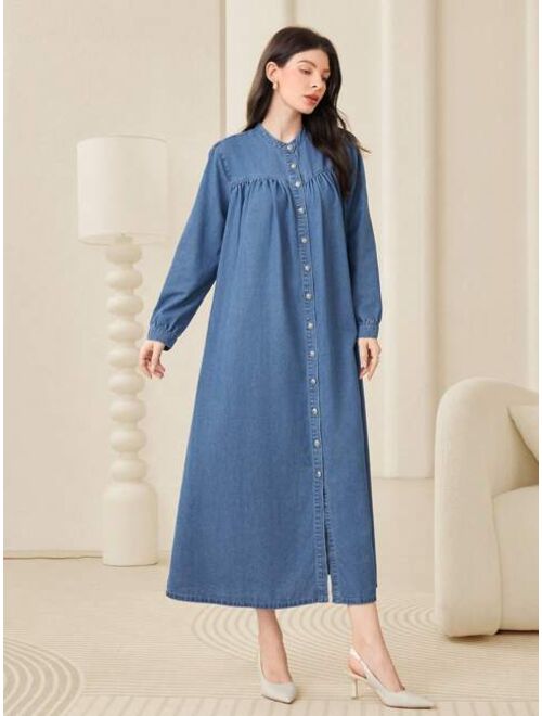 SHEIN Mulvari Button Front Denim Dress Without Belt