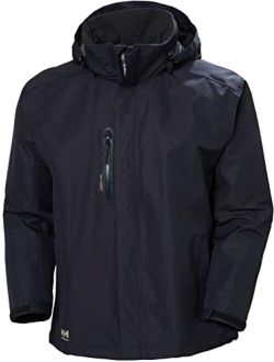 Workwear Manchester Waterproof Shell Jackets for Men with High Collar and Detachable Hood, 3 Zippered Pockets