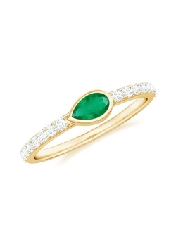 Rosec Jewels Teardrop Real Emerald Ring, Half Eternity Promise Ring for Her, May Birthstone (AAA Quality)