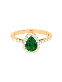 Rosec Jewels Created Emerald Teardrop Solitaire Ring | 6X8 MM Pear Shape | Wedding Engagement Ring for Her