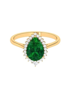 Rosec Jewels Lab Grown Emerald Teardrop Halo Cocktail Ring, Green Gemstone Jewelry for Her