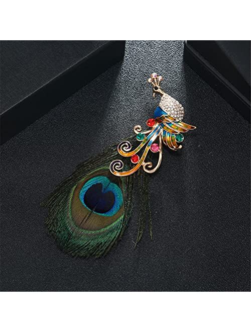 Ekcrea Peacock Feather Brooch Vintage Rhinestone Enamel Pin Fashion Animal Corsage for Coat Shawl Buckle Suit Accessories