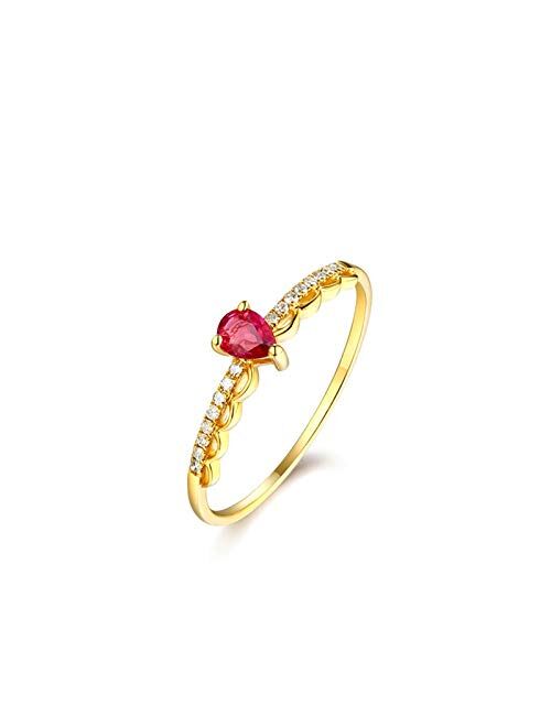 AmDxD 18K Yellow Gold Ring for Women, Valentines Day Rings Teardrop Ruby/Emerald 0.39ct with Diamond, Yellow Gold, Size 4 to Size 11 (Circumference: 47mm~ 65mm)