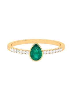 Rosec Jewels Real Emerald Bezel Set Solitaire Ring with Diamond | 4X6 MM Pear| AAA Quality