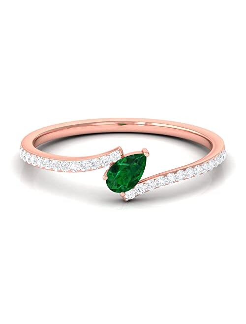 Rosec Jewels Certified Emerald Solitaire Bypass Promise Ring with HI-SI Diamond | AAA Quality