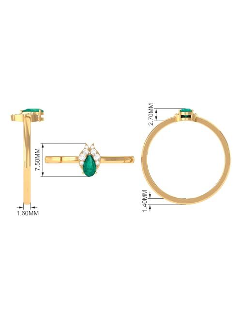 Rosec Jewels Certified Emerald Dainty Promise Ring with HI-SI Diamond | AAA Quality | May Birthstone