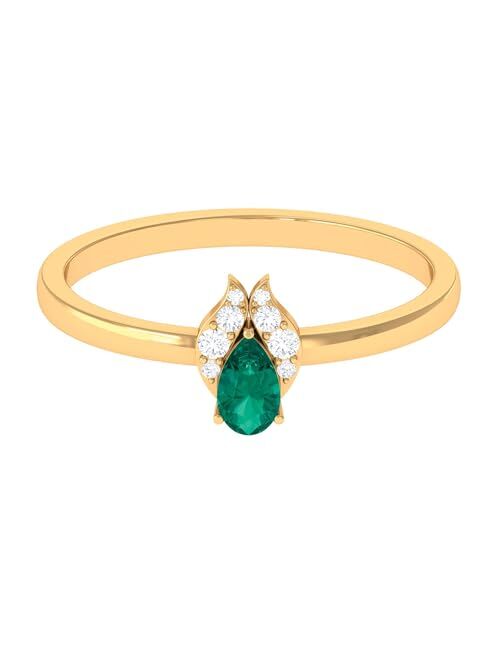 Rosec Jewels Certified Emerald Dainty Promise Ring with HI-SI Diamond | AAA Quality | May Birthstone