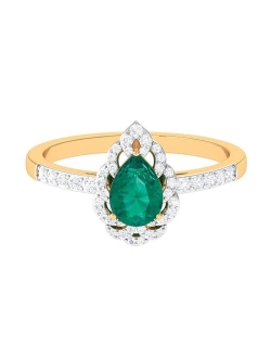 Rosec Jewels 1 Cttw Pear Shaped Emerald Engagement Ring with Diamond Halo | AAA Quality