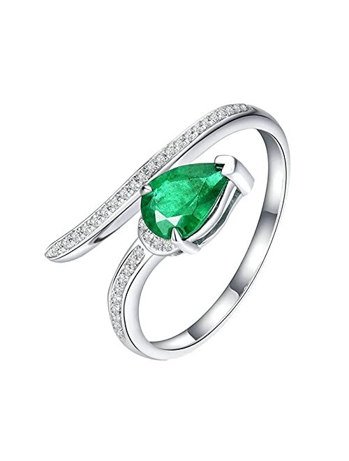 Ayoiow 18K Gold Ring Vintage with Created Emerald 1ct Teardrop Wing Promise Band for Gifts