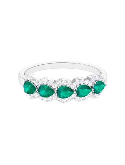 Rosec Jewels Emerald Wedding Anniversary Band Ring with Diamond | 1 Cttw | May Birthstone | AAA Quality