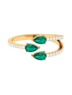 Rosec Jewels Certified Emerald Three Stone Wrap Ring with HI-SI Diamond, 1 Cttw, AAA Quality, May Birthstone