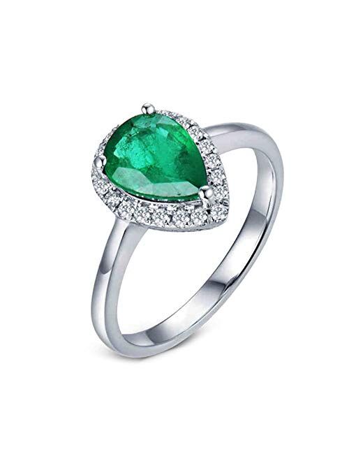 Ayoiow 18K Gold Band Vintage with Created Emerald 1ct Teardrop Wedding Bands for Lover