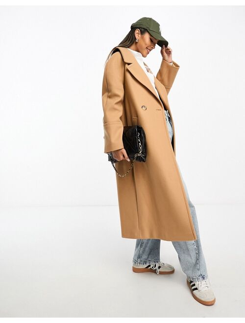 River Island oversized double breasted slouch coat in light brown