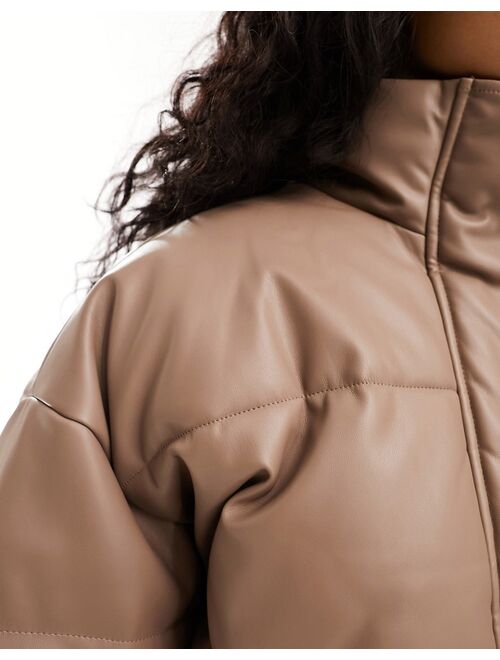 River Island pu puffer jacket in brown