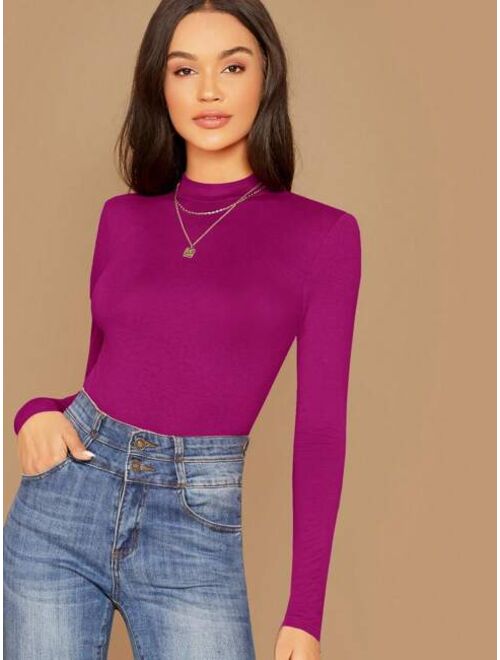 SHEIN Essnce Mock Neck Solid Tee