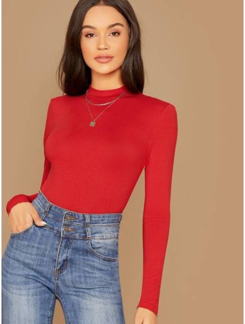 SHEIN Essnce Mock Neck Solid Tee