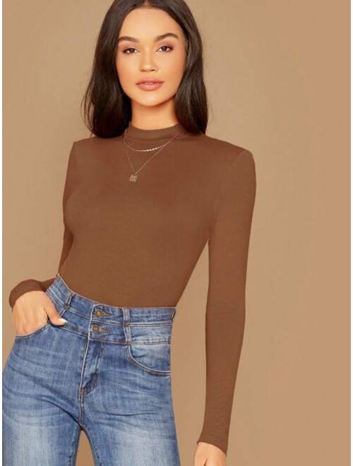 SHEIN Essnce Mock Neck Solid Tee