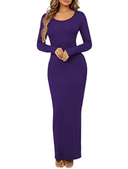 Yajedo Womens Long Sleeve Bodycon Scoop Neck Maxi Dress Casual Long Dress