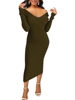 Yajedo Womens Long Sleeve Bodycon Scoop Neck Maxi Dress Casual Long Dress