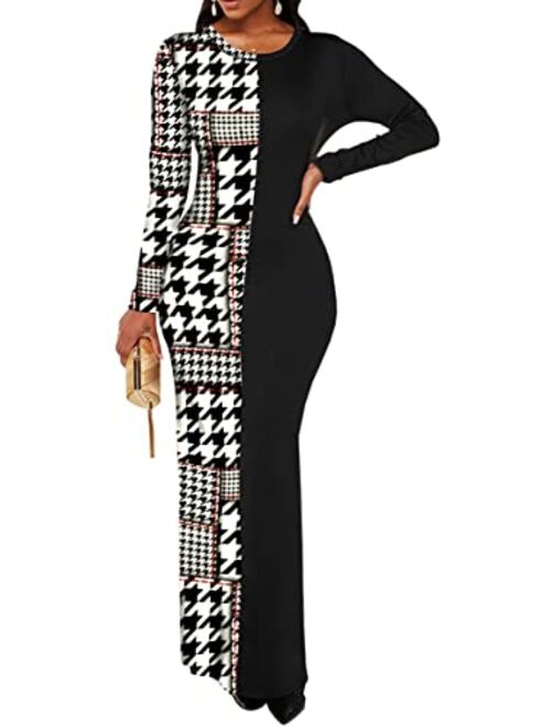 Yajedo Womens Long Sleeve Bodycon Scoop Neck Maxi Dress Casual Long Dress