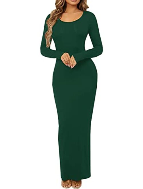 Yajedo Womens Long Sleeve Bodycon Scoop Neck Maxi Dress Casual Long Dress