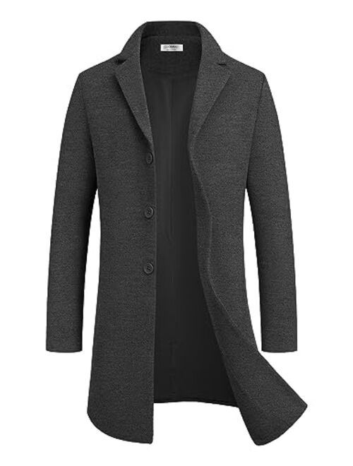 COOFANDY Mens Wool Blend Coat Winter Trench Coats Notched Lapel Collar Single Breasted Overcoat Classic Peacoat With Pockets