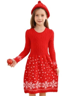 Yousie Girls Sweater Dress Fall Winter Long Sleeve Crew Neck Knit Dress 2-9 Years