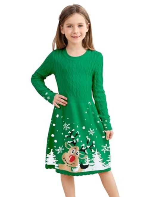 Yousie Girls Sweater Dress Fall Winter Long Sleeve Crew Neck Knit Dress 2-9 Years