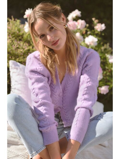 Lulus Perfect Option Lavender Cable Knit Button-Up Cardigan