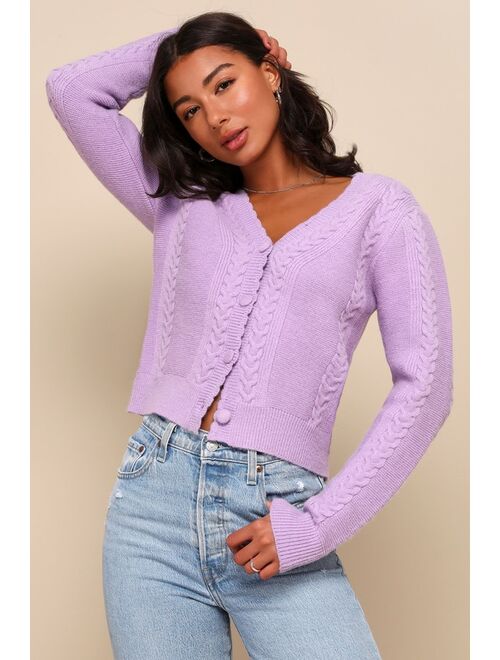 Lulus Perfect Option Lavender Cable Knit Button-Up Cardigan