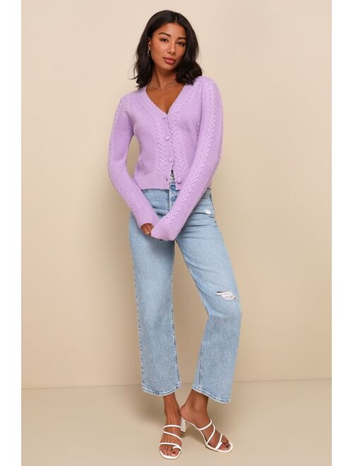 Lulus Perfect Option Lavender Cable Knit Button-Up Cardigan