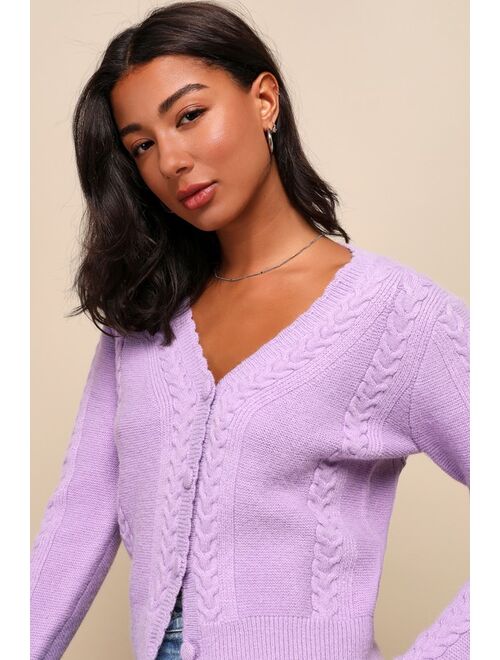 Lulus Perfect Option Lavender Cable Knit Button-Up Cardigan