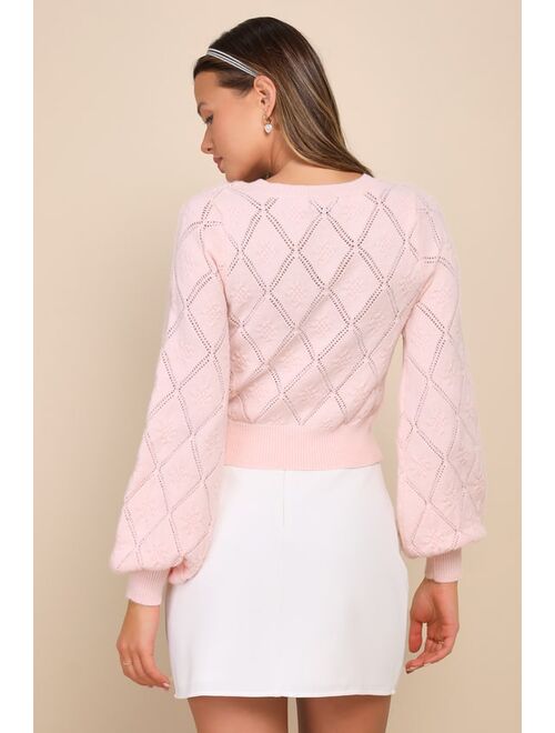 Lulus Sweet Designs Pink Balloon Sleeve Diamond Sweater