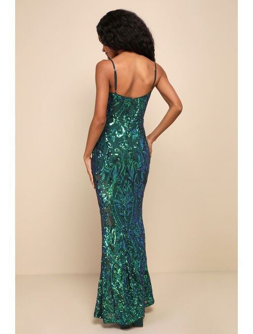 Lulus Notable Sensation Green Iridescent Sequin Mermaid Maxi Dress