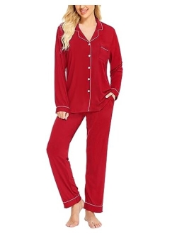 SWOMOG Womens Pajamas Set Long Sleeve Sleepwear Button Down Nightwear Soft Cotton Pj Lounge Sets