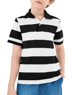 Haloumoning Boys Striped Polo Shirt Kids Summer Casual School Uniform T Shirts Tops 5-14 Years