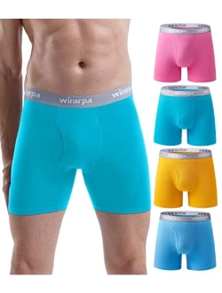 wirarpa Men's Boxer Briefs Cotton Stretch Underwear Open Fly Tagless Underpants Regular Leg 4 Pack