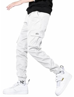 JMIERR Mens Casual Joggers Pants Stretch Elastic Waist Drawstring Cargo Pants Tapered Sweatpants for Men Multi Pockets