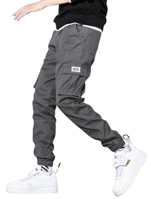 JMIERR Mens Casual Joggers Pants Stretch Elastic Waist Drawstring Cargo Pants Tapered Sweatpants for Men Multi Pockets