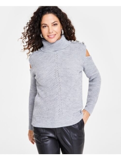 Women's Turtleneck Cold-Shoulder Sweater, Created for Macy's