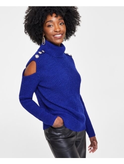 Women's Turtleneck Cold-Shoulder Sweater, Created for Macy's