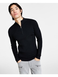 Men's Regular-Fit Ribbed-Knit 1/4-Zip Mock Neck Sweater, Created for Macy's