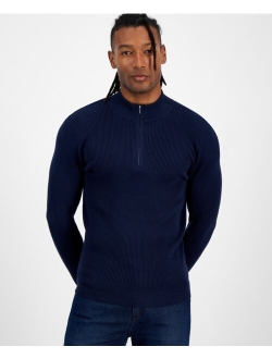 Men's Regular-Fit Ribbed-Knit 1/4-Zip Mock Neck Sweater, Created for Macy's