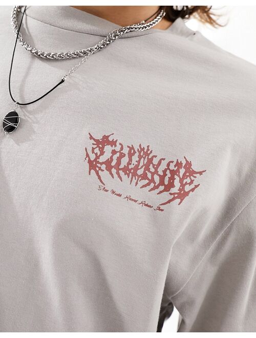 COLLUSION Long sleeve t-shirt in gray with band line up print