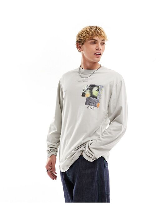 COLLUSION Long sleeve t-shirt with back graphic in ecru