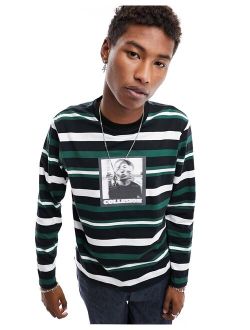 Stripe long sleeve t-shirt with photographic print