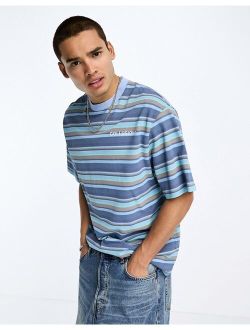 stripe pique crew neck t-shirt in blue