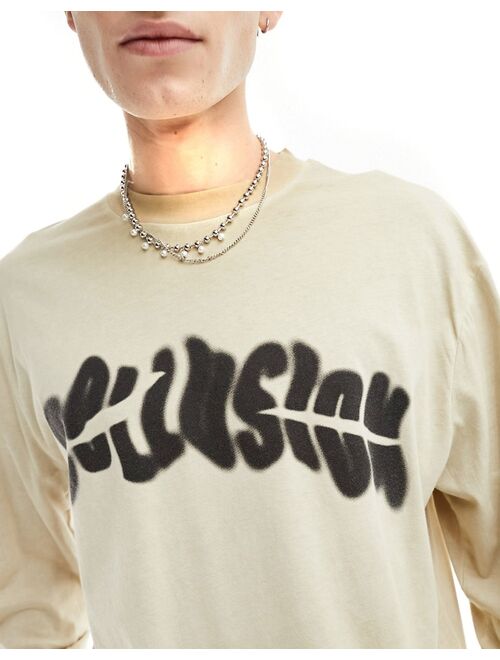 COLLUSION Washed ecru sweat with distorted logo print